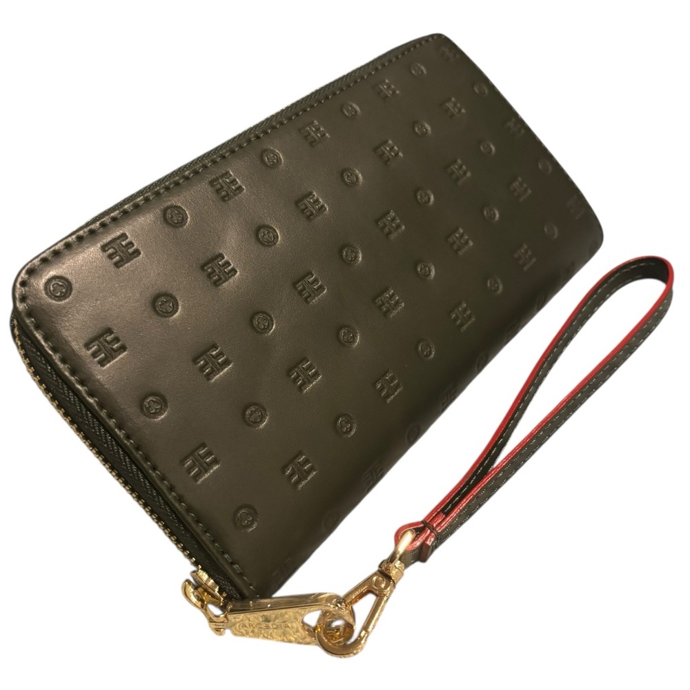 Arcadia Italy Leather zip embossed wallet wristlet forest mate DL Green👛